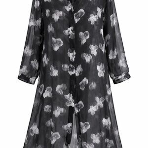 Avenue 30/32 Black & Grey Sheet Floral Button-Front Duster Shirt